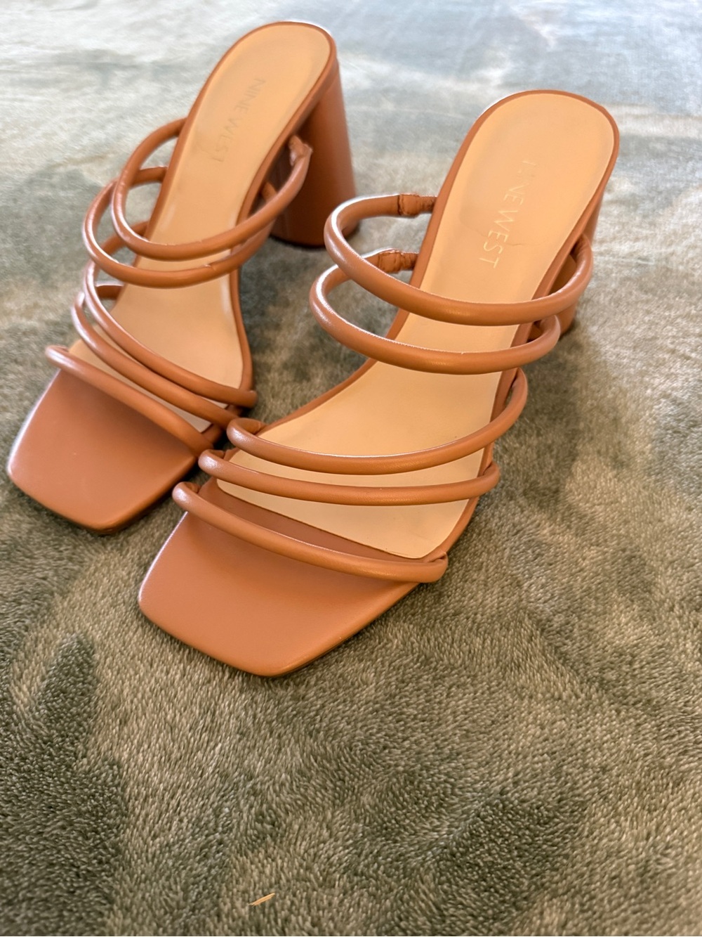 Nine West Tan Strappy Block Heel Sandals